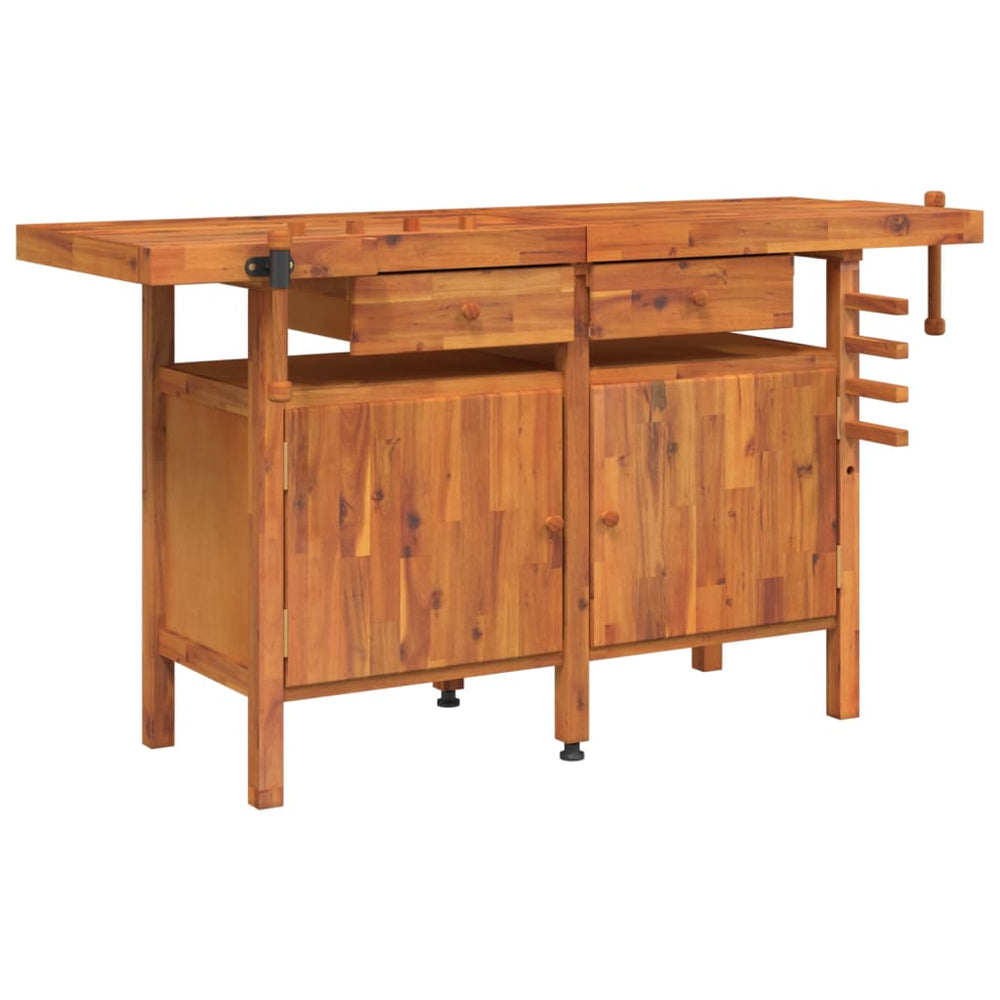 vidaXL Workbench with Drawers Vices 162x62x83 cm Acacia Wood