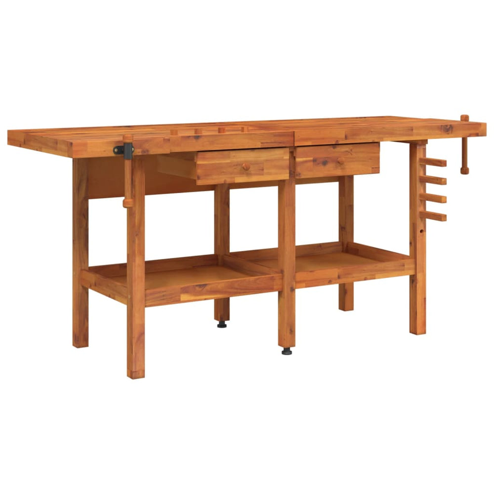 vidaXL Workbench with Drawers Vises 192x62x83 cm Acacia Wood