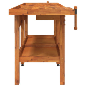 vidaXL Workbench with Drawers Vises 192x62x83 cm Acacia Wood