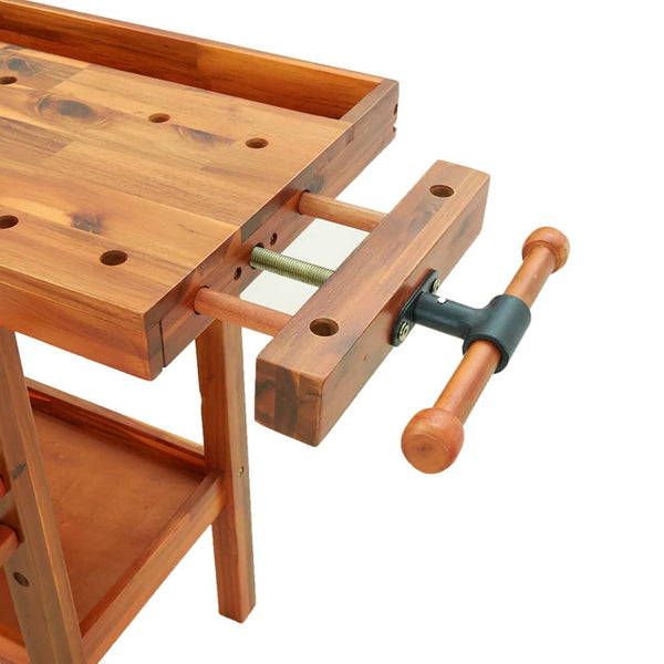 vidaXL Workbench with Drawers Vises 192x62x83 cm Acacia Wood
