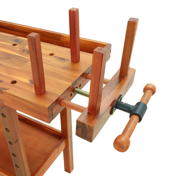vidaXL Workbench with Drawers Vises 192x62x83 cm Acacia Wood