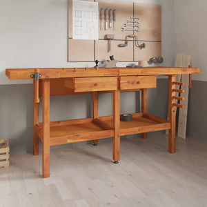 vidaXL Workbench with Drawers Vises 192x62x83 cm Acacia Wood