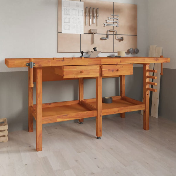vidaXL Workbench with Drawers Vises 192x62x83 cm Acacia Wood