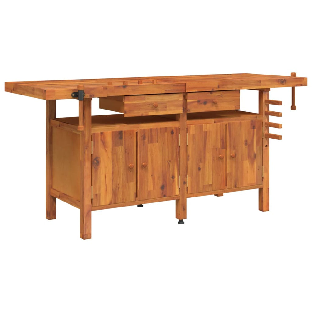 vidaXL Workbench with Drawers Vises 192x62x83 cm Acacia Wood