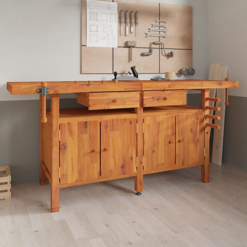 vidaXL Workbench with Drawers Vises 192x62x83 cm Acacia Wood