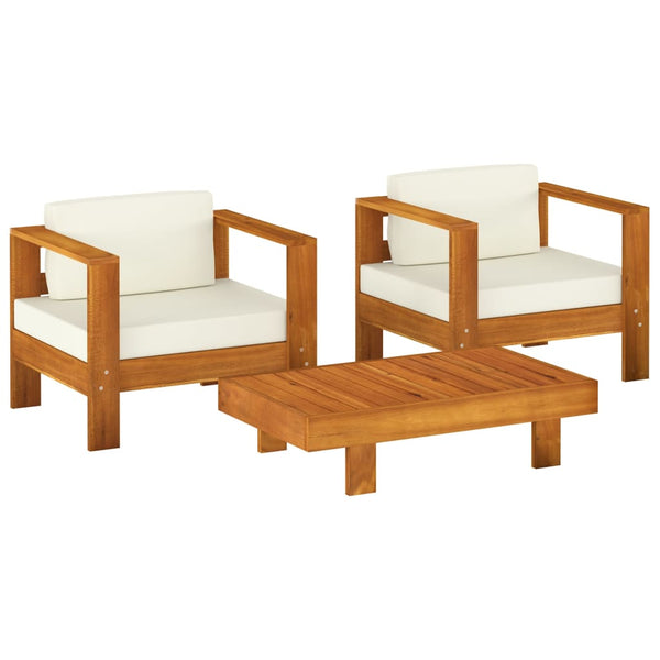 vidaXL 3-Piece Garden Lounge Set with Cream White Cushions Solid Wood