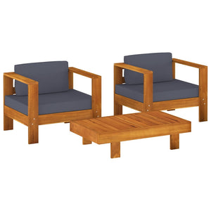vidaXL 3-piece Garden Lounge Set with Dark Grey Cushions Solid Wood