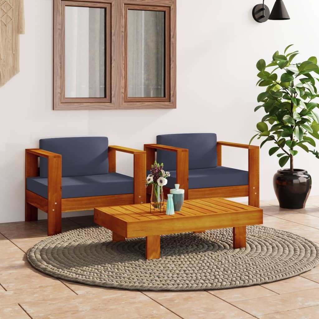 vidaXL 3-piece Garden Lounge Set with Dark Grey Cushions Solid Wood