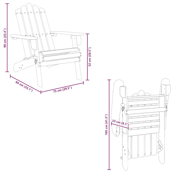 vidaXL Adirondack Garden Chairs with Ottomans 2 pcs Solid Acacia Wood