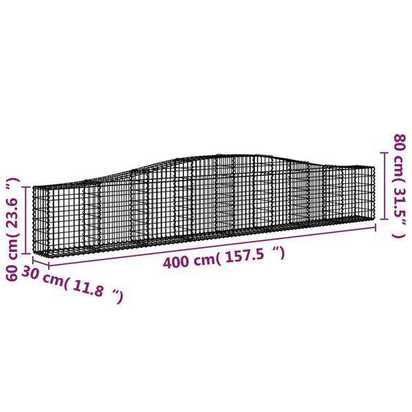 vidaXL Gabions with Arch Top 25 pcs. 400x30x60/80 cm Galvanized Iron