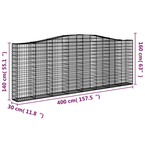 vidaXL Gabions with Arch 7 pcs. 400x30x140/160cm Galvanised Iron
