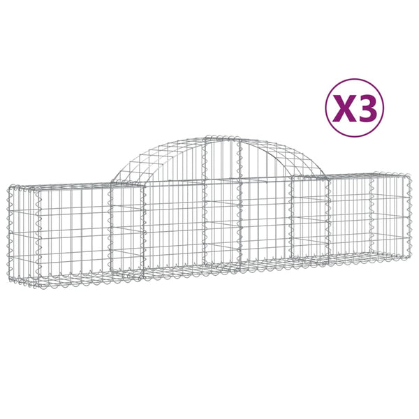 vidaXL Gabion Baskets with Arched Top 3 pcs. 200x30x40/60 cm Galvanized Iron