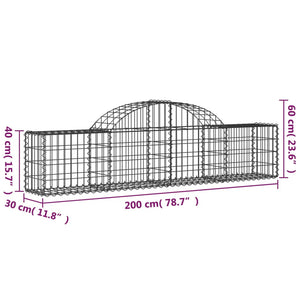 vidaXL Gabions with Arch Top 5 pcs. 200x30x40/60 cm Galvanized Iron