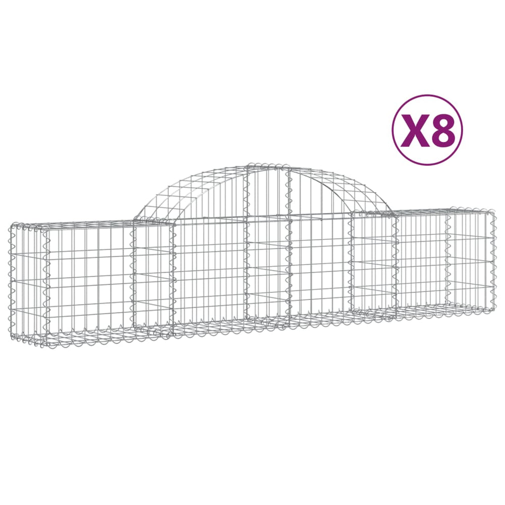 vidaXL Gabion Baskets with Arches 8 pcs. 200x30x40/60 cm Galvanized Iron