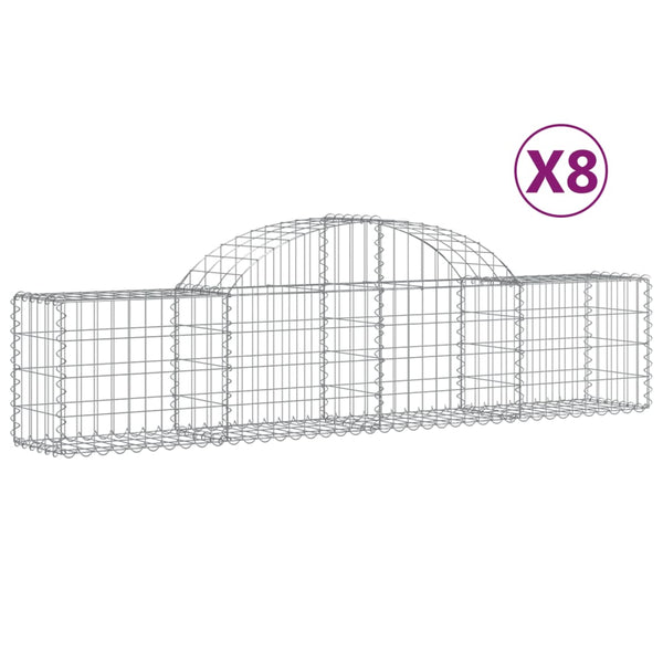 vidaXL Gabion Baskets with Arches 8 pcs. 200x30x40/60 cm Galvanized Iron