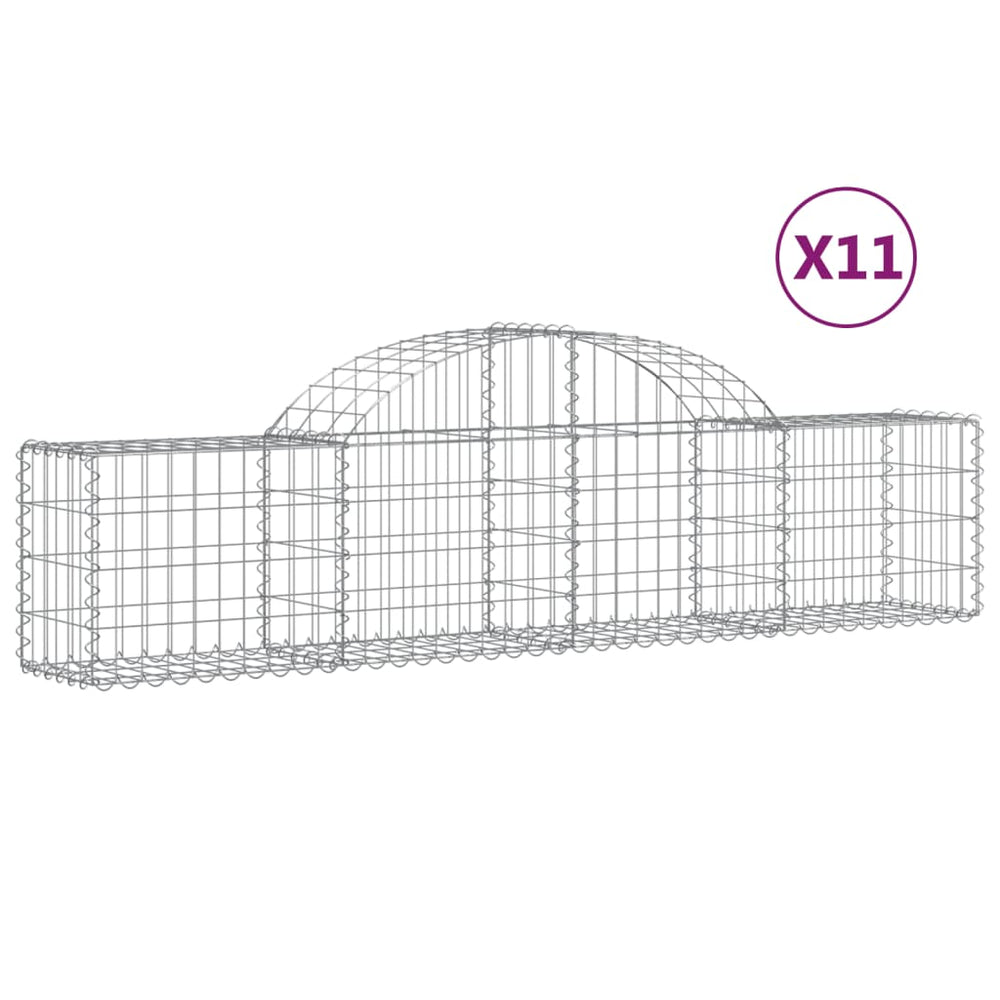 vidaXL Gabion Baskets with Arched Top 11 pcs. 200x30x40/60 cm Galvanised Iron