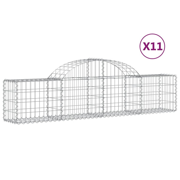 vidaXL Gabion Baskets with Arched Top 11 pcs. 200x30x40/60 cm Galvanised Iron