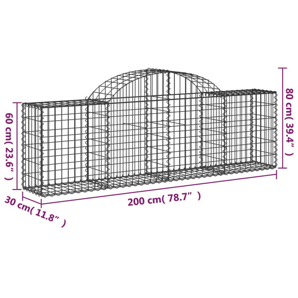 vidaXL Gabion Baskets with High Arch 5 pcs. 200x30x60/80 cm Galvanised Iron