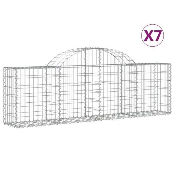vidaXL Gabion Baskets with Arched Top 7 pcs. 200x30x60/80 cm Galvanized Iron