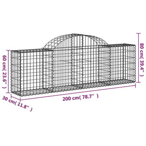 vidaXL Gabion Baskets with High Arch 8 pcs. 200x30x60/80 cm Galvanized Iron