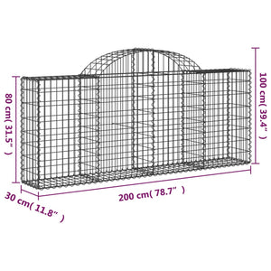 vidaXL Gabion Baskets with High Arch 3 pcs. 200x30x80/100 cm Galvanized Iron