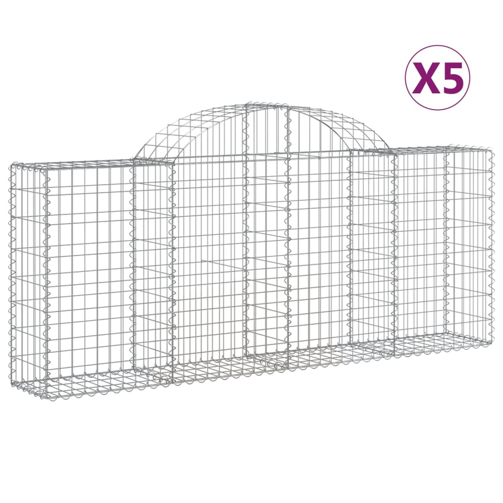 vidaXL Gabion Baskets with High Arch 5 pcs 200x30x80/100 cm Galvanized Iron