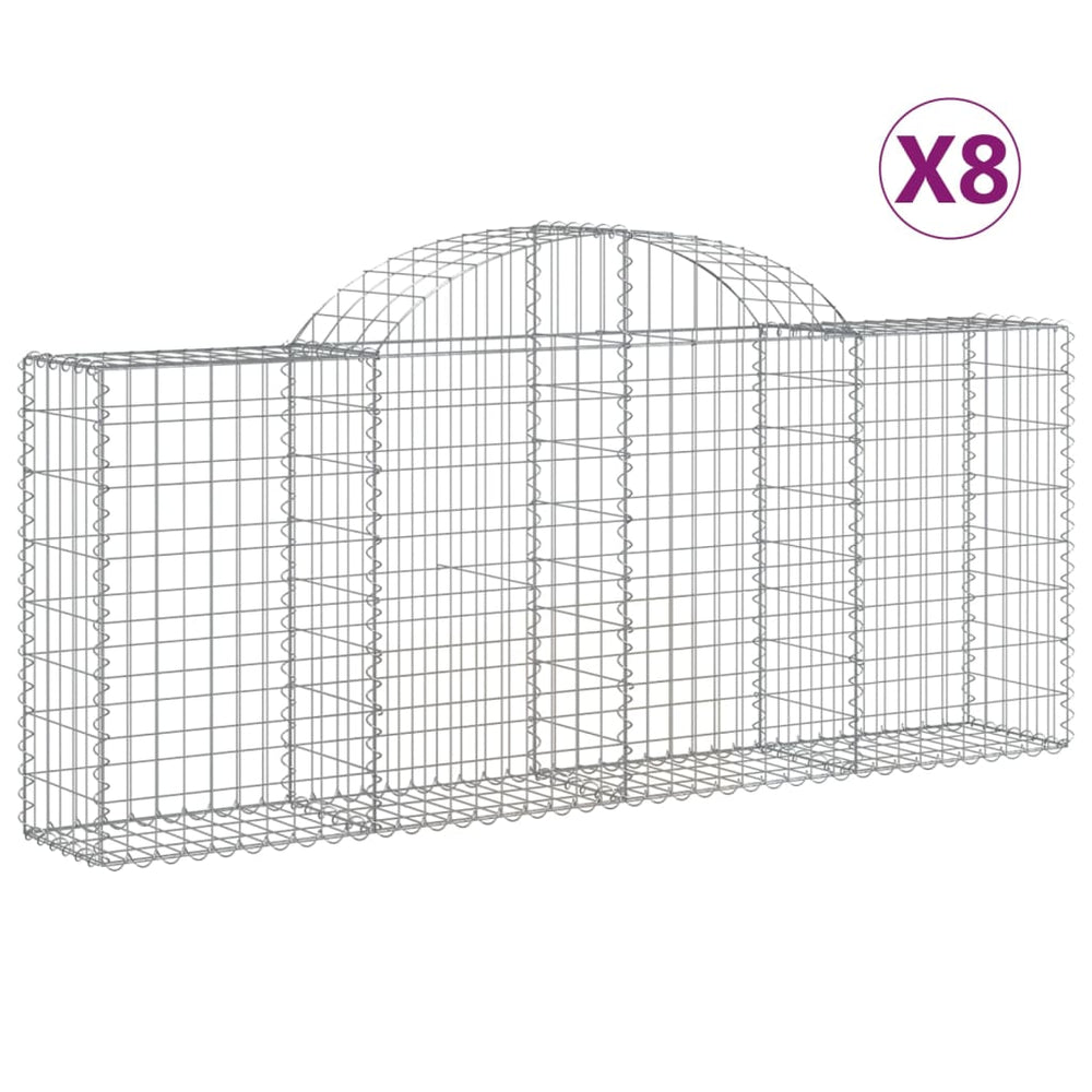 vidaXL Gabion Baskets with Arches 8 pcs. 200x30x80/100 cm Galvanized Iron
