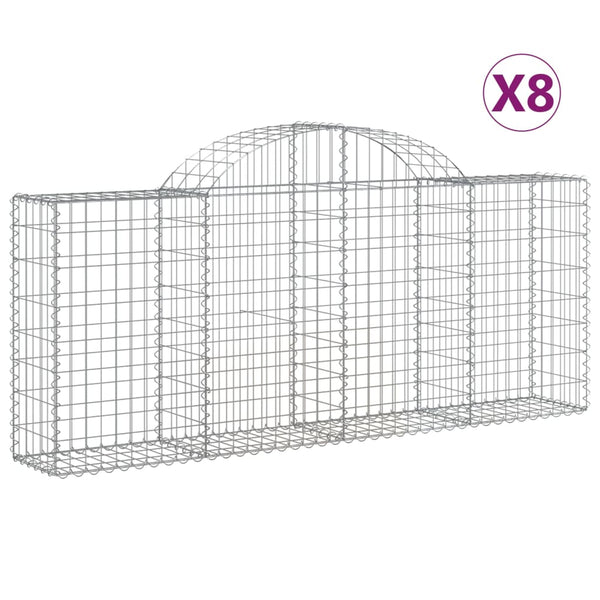 vidaXL Gabion Baskets with Arches 8 pcs. 200x30x80/100 cm Galvanized Iron