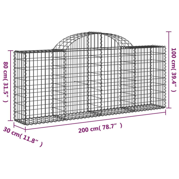 vidaXL Gabion Baskets with Arches 8 pcs. 200x30x80/100 cm Galvanized Iron