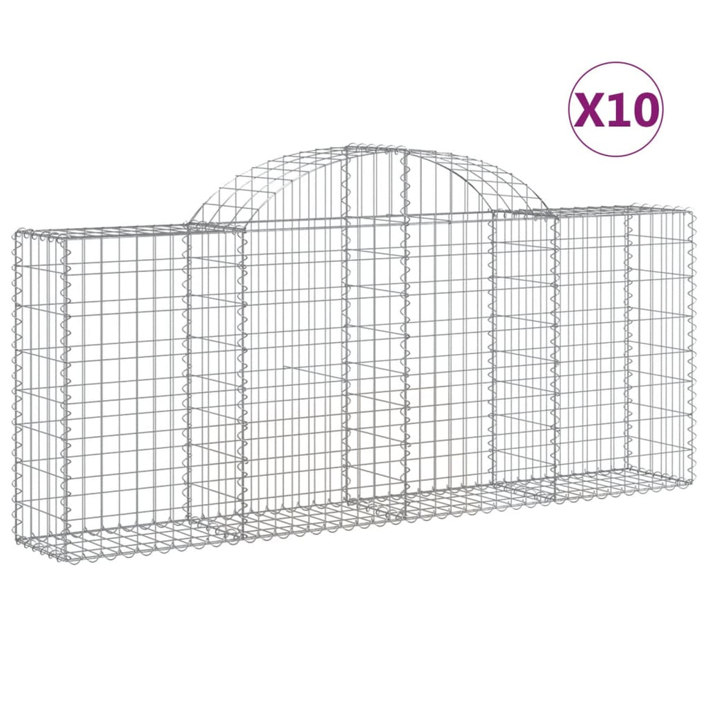 vidaXL Gabion Baskets with Arched Top 10 pcs. 200x30x80/100cm Galvanized Iron