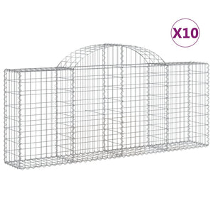 vidaXL Gabion Baskets with Arched Top 10 pcs. 200x30x80/100cm Galvanized Iron