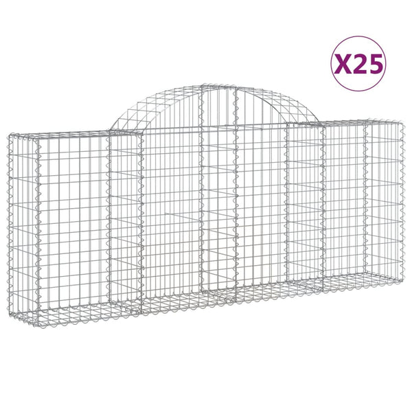 vidaXL Gabion Baskets with Arched Top 25 pcs 200x30x80/100cm Galvanized Iron