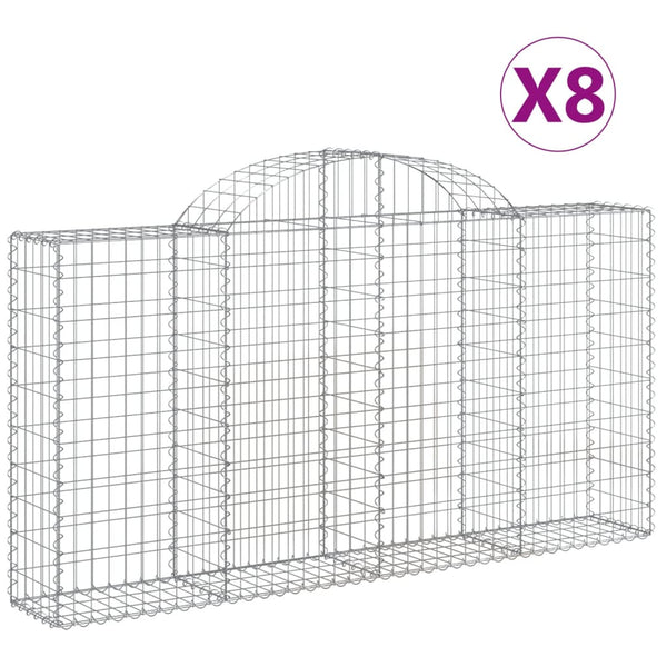 vidaXL Gabion Baskets with High Arch 8 pcs. 200x30x100/120cm Galvanized Iron
