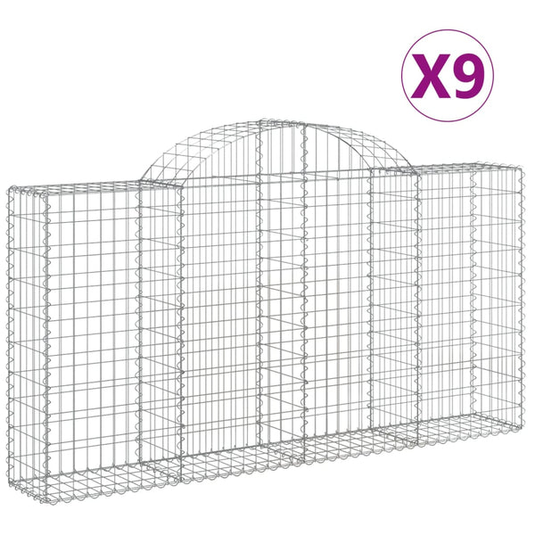 vidaXL Gabion Baskets with Arched Top 9 pcs 200x30x100/120cm Galvanized Iron