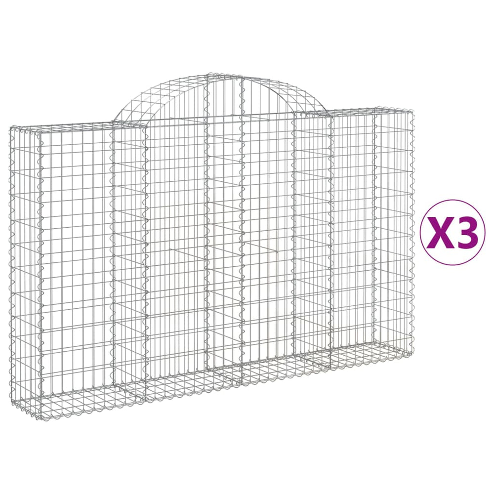 vidaXL Gabions with Arched Top 3 pcs. 200x30x120/140cm Galvanized Iron