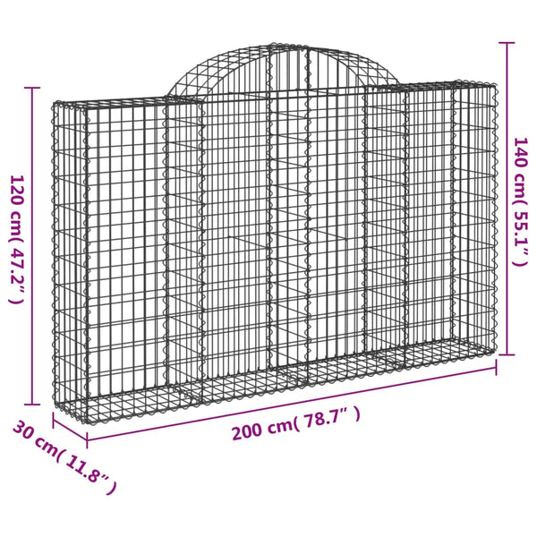 vidaXL Gabions with Arched Top 3 pcs. 200x30x120/140cm Galvanized Iron