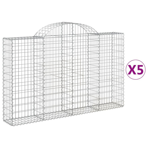 vidaXL Gabion Baskets with Arched Top 5 pcs 200x30x120/140cm Galvanised Iron