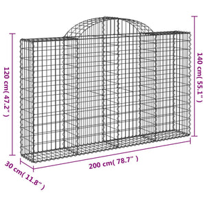vidaXL Gabion Baskets with Arched Top 5 pcs 200x30x120/140cm Galvanised Iron