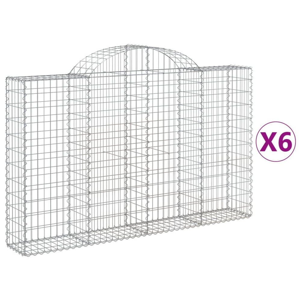 vidaXL Gabions with Arch Top 6 pcs. 200x30x120/140cm Galvanized Iron