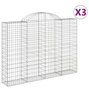vidaXL Gabions with Arch Top 3 pcs 200x30x140/160 cm Galvanized Iron