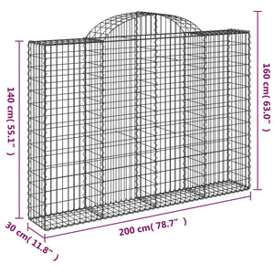 vidaXL Gabions with Arch Top 3 pcs 200x30x140/160 cm Galvanized Iron