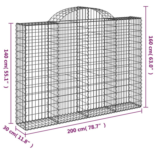 vidaXL Gabions with Arch Top 3 pcs 200x30x140/160 cm Galvanized Iron