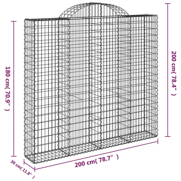 vidaXL Gabions with Arched Top 2 pcs. 200x30x180/200cm Galvanized Iron