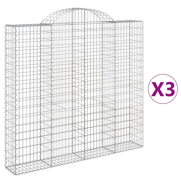 vidaXL Gabion Baskets with Arched Top 3 pcs. 200x30x180/200cm Galvanized Iron