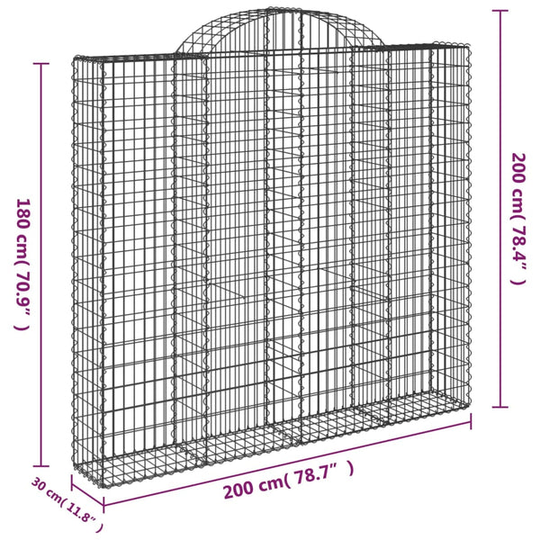 vidaXL Gabions with Arch Top 7 pcs 200x30x180/200cm Galvanised Iron