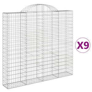 vidaXL Gabion Baskets with Arched Top 9 pcs. 200x30x180/200cm Galvanized Iron
