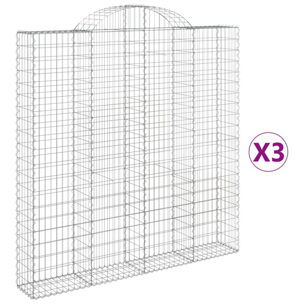 vidaXL Gabions with Arch 3 pcs. 200x30x200/220cm Galvanised Iron