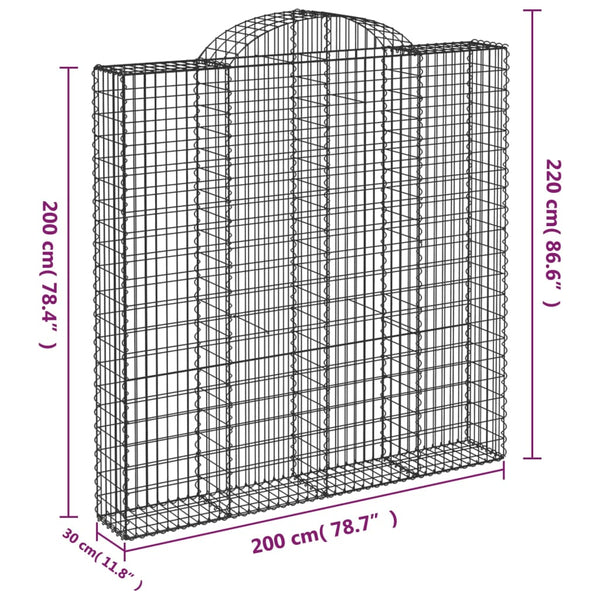 vidaXL Gabions with Arch 3 pcs. 200x30x200/220cm Galvanised Iron