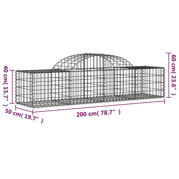 vidaXL Gabions with Arch Top 4 pcs 200x50x40/60 cm Galvanized Iron