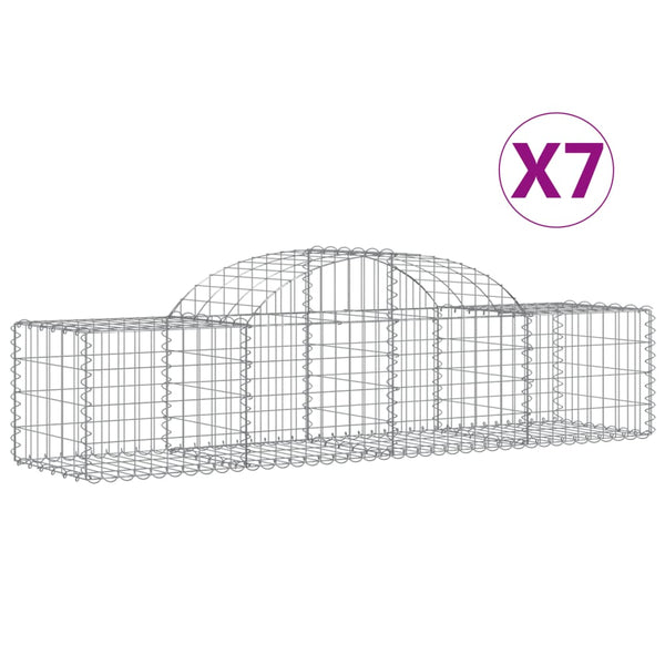 vidaXL Gabion Baskets with Arched Top 7 pcs 200x50x40/60 cm Galvanized Iron